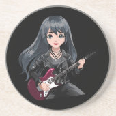 Emo-Mädchen mit langen schwarzen Haaren Getränkeuntersetzer (Vorne)