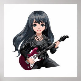Emo-Mädchen mit langen schwarzen Haaren Poster