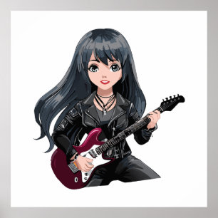 Emo-Mädchen mit langen schwarzen Haaren Poster