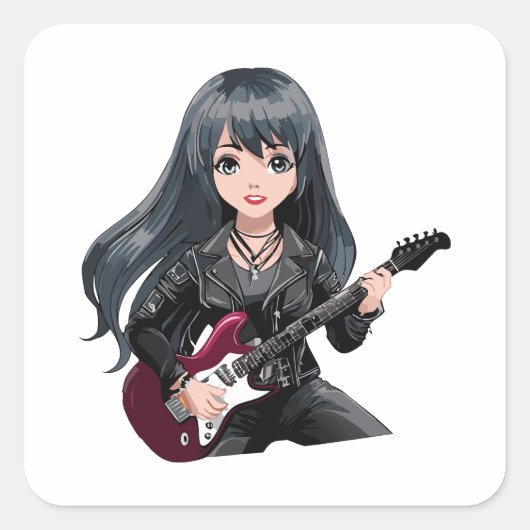 Emo-Mädchen mit langen schwarzen Haaren Quadratischer Aufkleber (Vorderseite)
