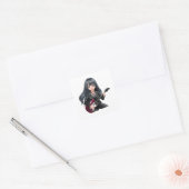 Emo-Mädchen mit langen schwarzen Haaren Quadratischer Aufkleber (Umschlag)