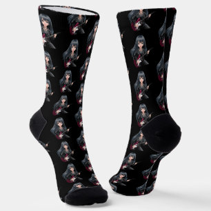 Emo-Mädchen mit langen schwarzen Haaren Socken