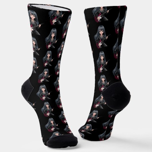 Emo-Mädchen mit langen schwarzen Haaren Socken (Gewinkelt)