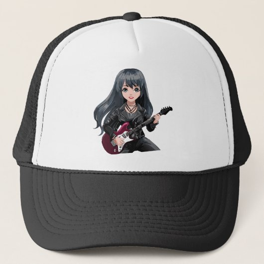 Emo-Mädchen mit langen schwarzen Haaren Truckerkappe (Vorderseite)