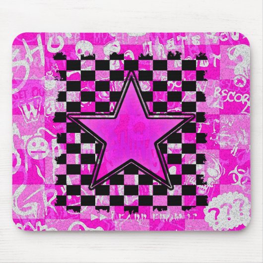 Emo Pink Graffiti Star Schachbretts Mousepad (Vorne)