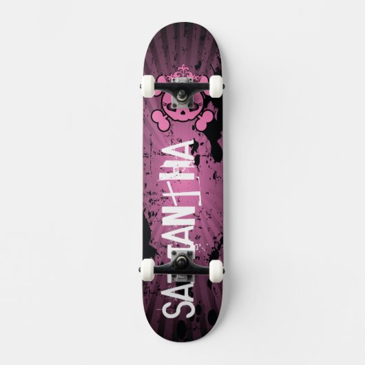 EMO Pink Skull Crossbones Old School Skateboard (Vorderseite)