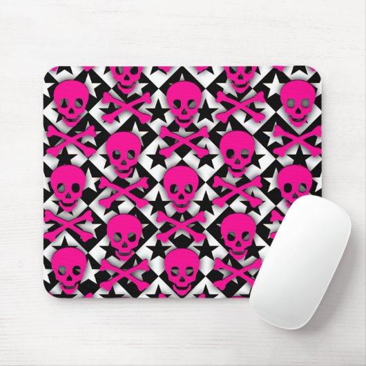 Emo Pink Skulls & Stars Mousepad (Mit Mouse)