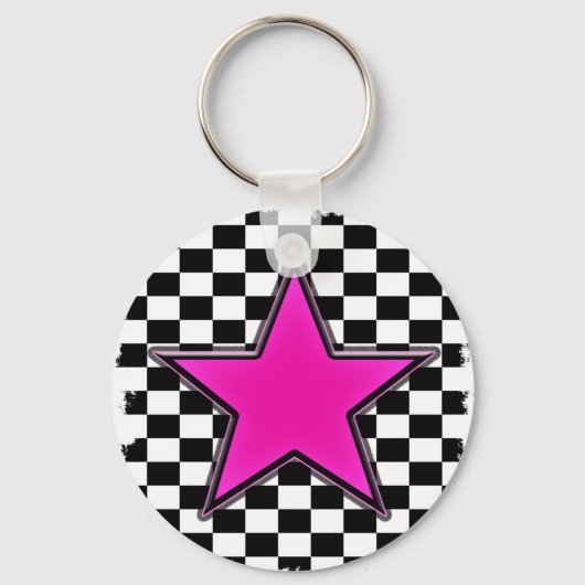 Emo Pink Star Schachbretts Schlüsselanhänger (Vorderseite)