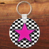 Emo Pink Star Schachbretts Schlüsselanhänger (Vorderseite)