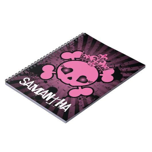 EMO rosa Schädel-Knochen-Girly gewundenes Notizblock (Linke Seite)