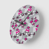 Emo Skulls Pattern Runde Wanduhr (Winkel)