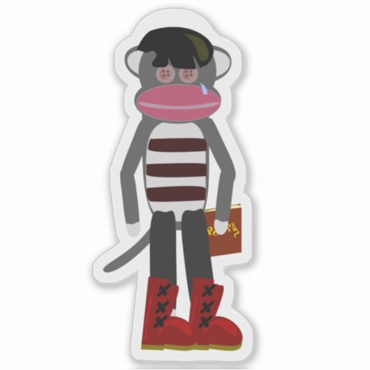 Emo Sock Monkey Funny Mopey Cartoon Art Aufkleber (Vorderseite)