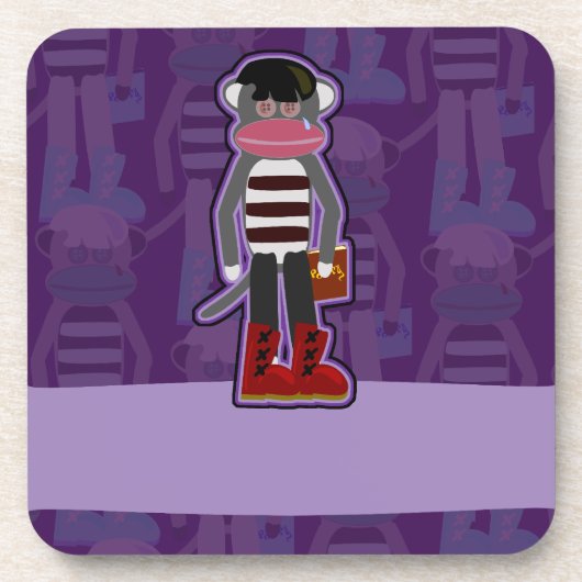 Emo Sock Monkey Lila Cartoon Art Design Getränkeuntersetzer (Vorderseite)