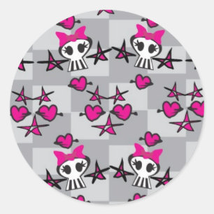 Emo-Totenkopf-Muster Runder Aufkleber
