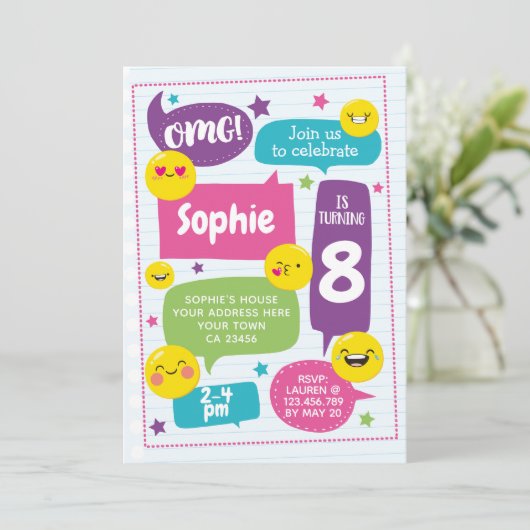 Emoij Geburtstags-Einladung Einladung (Stehend Vorderseite)