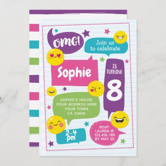 Emoij Geburtstags-Einladung Einladung (Vorne/Hinten)