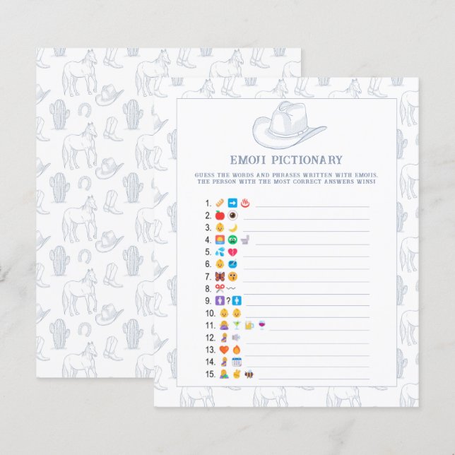 Emoji Bilderspiel Cowboy Babydusche (Vorne/Hinten)