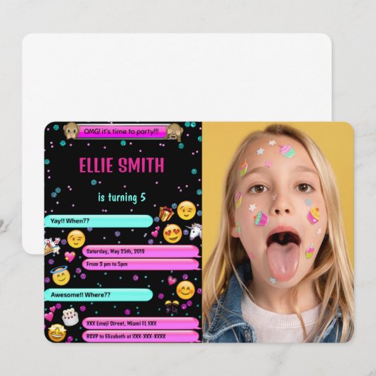Emoji Birthday Foto Einladung (Vorne/Hinten)