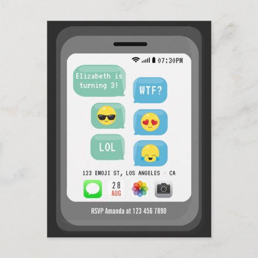 Emoji Birthday Party Postkarte (Vorderseite)