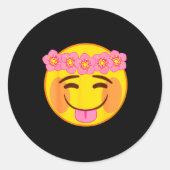 Emoji Blumenkrone Zunge Gelb Lächeln Gesicht Runder Aufkleber (Vorderseite)