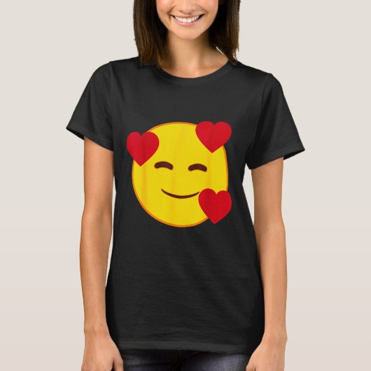 Emoji Floating Hearts Yellow Smile Face T-Shirt (Vorderseite)