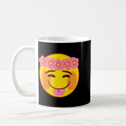Emoji Flower Crown Tongue Yellow Smile Face Kaffeetasse (Links)
