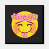Emoji Flower Crown Tongue Yellow Smile Face Magnet (Vorne)