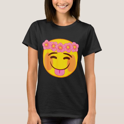Emoji Flower Crown Tongue Yellow Smile Face T-Shirt (Vorderseite)