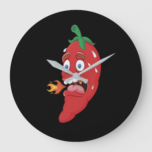 Emoji Funny Chili Pepper Hot Sauce Food Lover Große Wanduhr (Vorderseite)