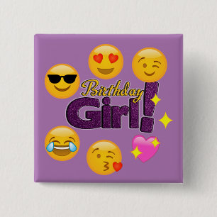 Emoji Geburtstags-Mädchen Button