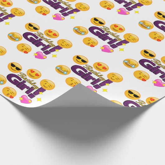 Emoji Geburtstags-Mädchen Geschenkpapier (Ecke)