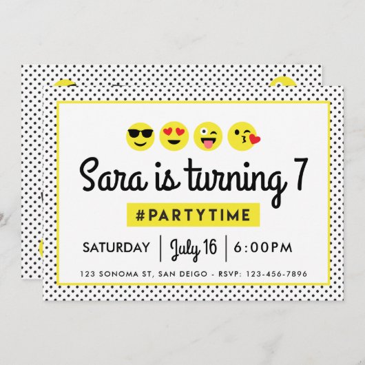 Emoji-Geburtstagsfeier Einladung (Vorne/Hinten)