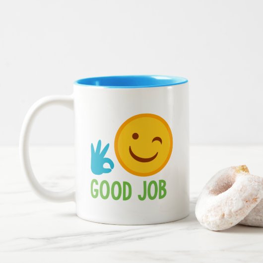 Emoji guter Job Zweifarbige Tasse (Mit Donut)