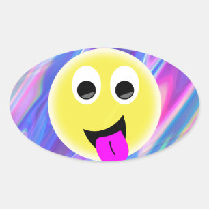 Emoji-Hologramm Ovaler Aufkleber