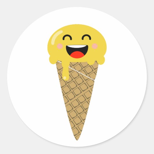 Emoji Ice-Creme-Happy-Sticker Runder Aufkleber (Vorderseite)