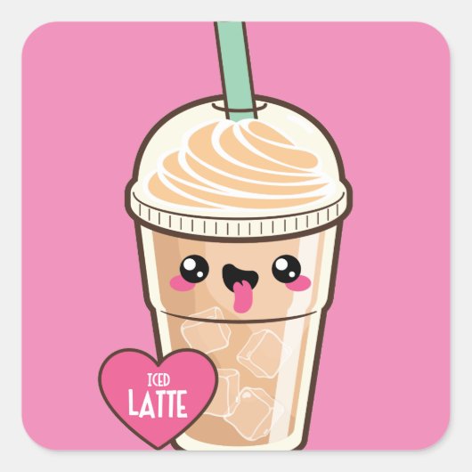 Emoji Iced Latte Quadratischer Aufkleber (Vorderseite)