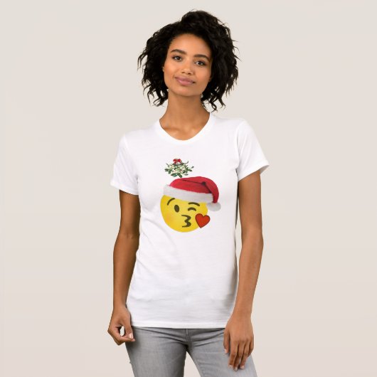 Emoji Kuss unter mistletoem Weihnachtsgeschmack T-Shirt (Vorne ganz)