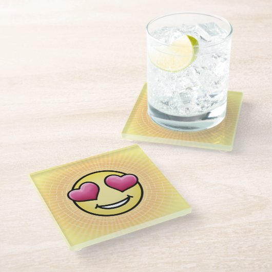 Emoji-Liebe Glasuntersetzer (Schrägansicht)