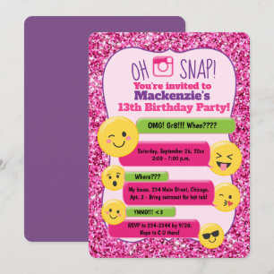 Emoji Mädchen Teenie Tween Geburtstag Pink Glitter Einladung