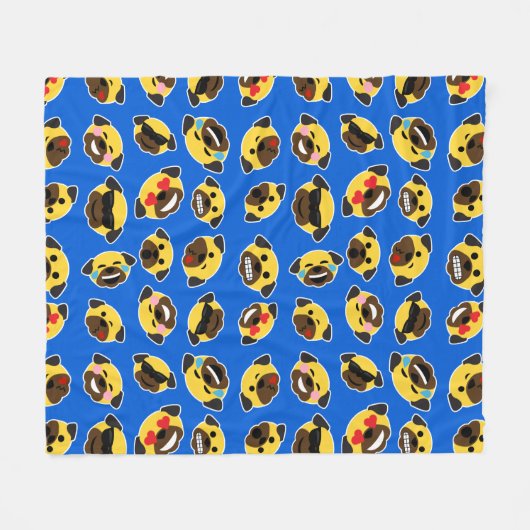 Emoji Mops-elektrisches Blau Fleecedecke (Vorderseite (Horizontal))