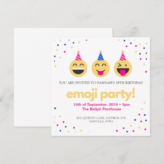 Emoji Party! Einladung (Vorne/Hinten)