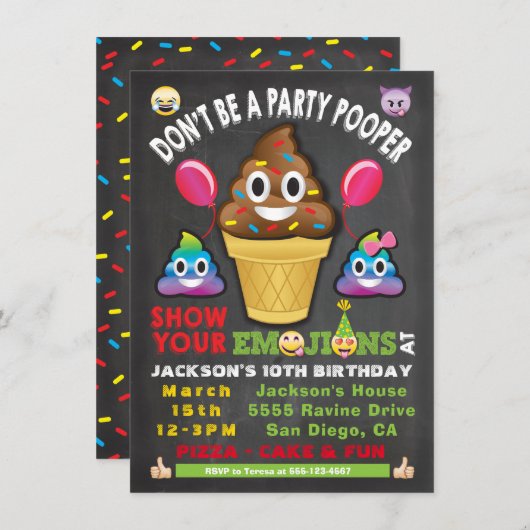 Emoji Party Icecream Pooper Einladung zum Geburtst (Vorne/Hinten)