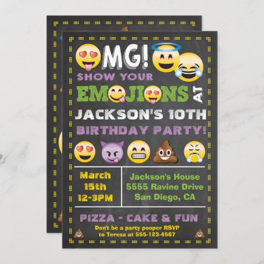 Emoji Party OMG Birthay Einladung (Vorne/Hinten)