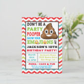 Emoji Party Pooper Birthay Einladung (Stehend Vorderseite)