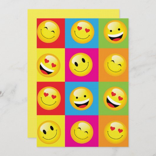 Emoji Party Smilie Faces Acid House Rave Night Einladung (Vorne/Hinten)