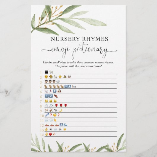 Emoji Pictionary Baby Dusche Spiel Gold Grün (Vorderseite)