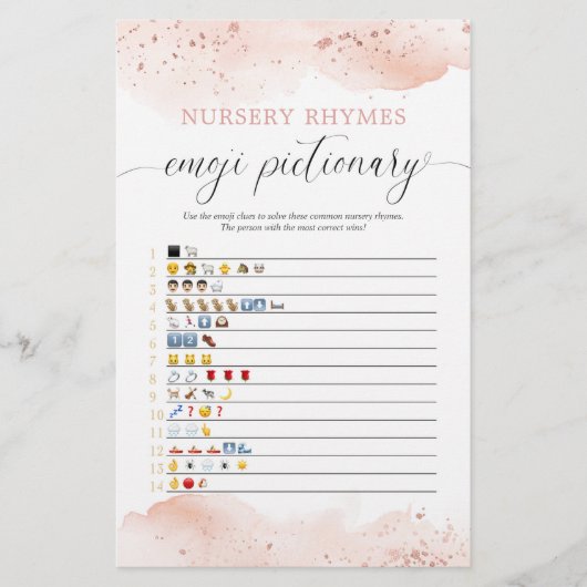 Emoji Pictionary Baby Dusche Wasserfarbe Rose (Vorderseite)