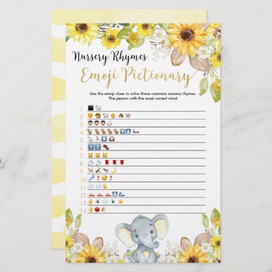 Emoji Pictionary Baby Duschgame Gelber Elefant (Vorne/Hinten)