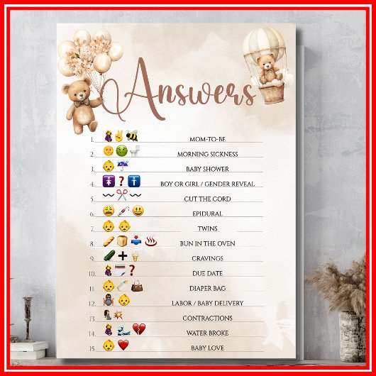 EMOJI PICTIONARY Baby Showgame Wasserfarbenbär Einladung