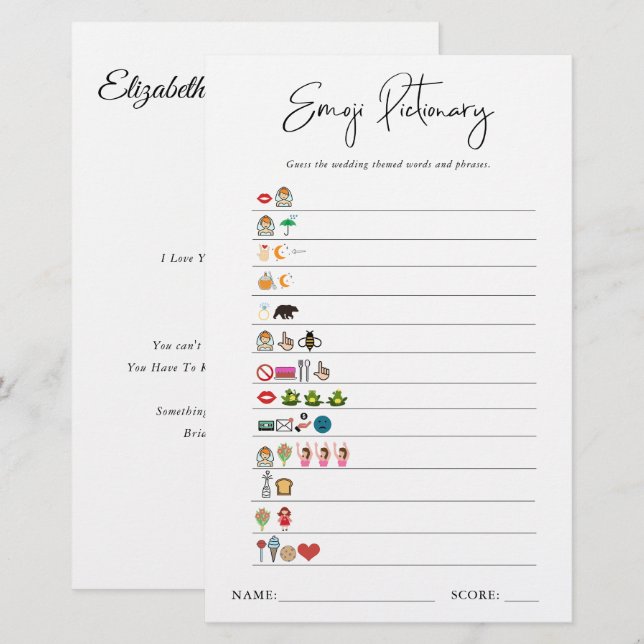 Emoji Pictionary | Brautparty Game (Vorne/Hinten)